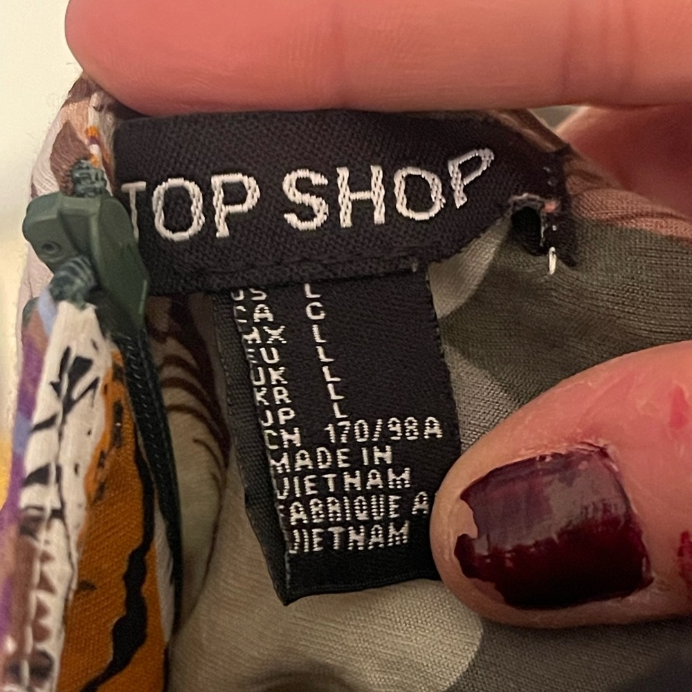 Womenβs Topshop Short Sleeve Tiger and Camo Print Shift Dress Spring Vacay Sz L - Picture 12 of 14